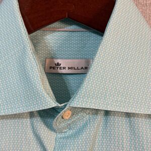 Peter Millar Shirt Men's Mint Bluecolor Geometric Button Down 100% Cotton Casual